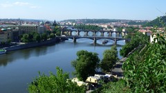 Trees clouds Prague Bridges buildings rivers cityscapes 