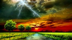 Trees clouds sky Lightning roadway Photo manipulation