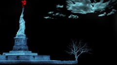 Trees clouds Statue of Liberty