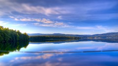 Trees clouds summer sky serenity reservoir woods