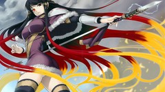 Trees clouds weapons dress Warriors red eyes stockings blondes 