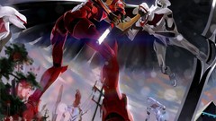 Trees clouds weapons wings blood Anime fight Knives Swords 