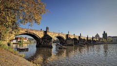 Trees Czech Republic Prague Charles Bridge buildings historic 