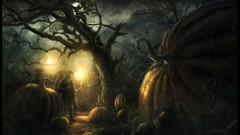 Trees dark Halloween pumpkins forests Radojavor