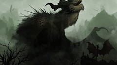 Trees dark Monsters mist artwork