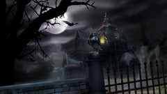 Trees dark moon ghost crows haunted house