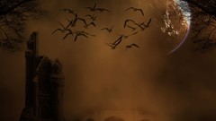Trees dark moon Ravens Castles mysterious