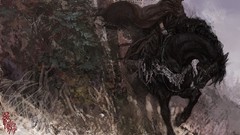 Trees dark woman Horses paintings fantasy art