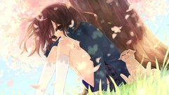 Trees Dogs anime girls brown eyes brunettes crying school 