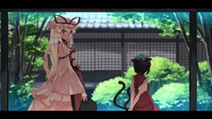 Trees dress back hats red eyes Ribbons red dress bushes 