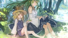 Trees dress blondes barefoot green eyes kochiya sanae green 