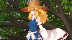 Trees dress hats blondes long hair anime girls blue eyes bare 