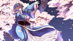 Trees dress hats fans pink hair pink eyes short hair flower 