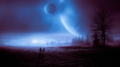 Trees family planets digital art fantasy art