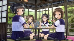 Trees food Anime brown glasses ice cream fruits eat blush long 