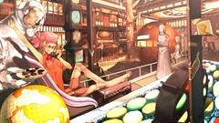 Trees food headphones Anime glasses horns blondes pink hair 