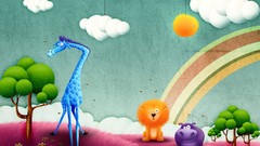 Trees Giraffes Lions rainbows artwork