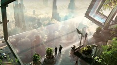 Trees glass buildings drawings science fiction cityscapes 