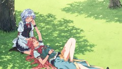 Trees grass dress Bells hats sitting bows outdoors shadows 