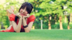 Trees grass eyes Green woman Japan Garden Japanese faces asians 