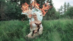 Trees grass fire woman sheep Umbrellas outdoors blondes models