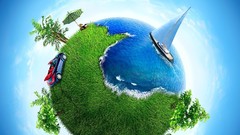 Trees grass Green Yachts cars Earth Oceans planets artwork
