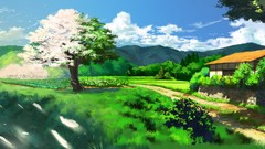 Trees grass Japan cars Bridges outdoors scenic multiscreen