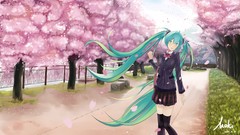 Trees grass Ribbons outdoors skirts long hair school uniforms 