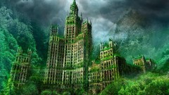 Trees Green buildings artwork fantasy art low-angle shot Vitaly 