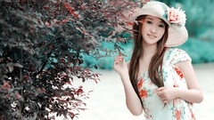 Trees hats Actress asians long hair brunettes models Korean