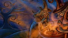 Trees hats pot witches Owls artwork fantasy art