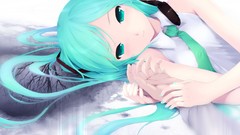 Trees headphones tears couple tie reflections long hair hatsune 