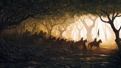 Trees Horses Flags forests artwork fantasy art Andreas Rocha