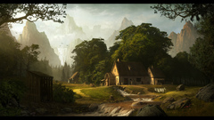 Trees houses artwork Andree