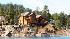 Trees houses cabin tilt-shift