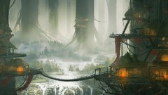 Trees houses forests fantasy art