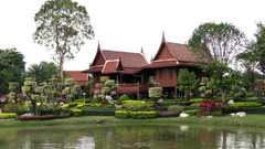 Trees houses lawn lakes