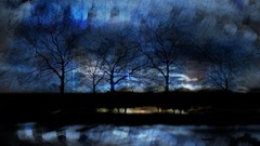 Trees lakes nighttime fantasy art artistic