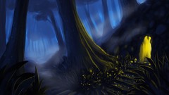 Trees light houses nighttime caves forests digital art fantasy 