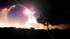 Trees light paintings planets science fiction artistic