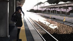 Trees light woman Station waiting rocks scarfs black hair amino 