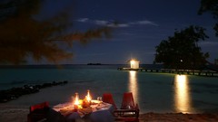Trees lights chairs Tables dinner romantic Beaches skyscapes