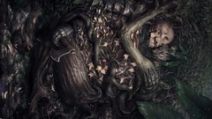 Trees love Bones skeletons axe artwork