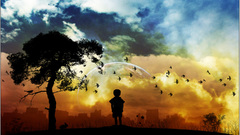 Trees moon artwork skyscapes