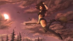 Trees moon Birds paintings witches skies artwork fantasy art