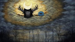 Trees moon faun artwork surreal art Andy Kehoe