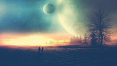 Trees moon hope planets plains