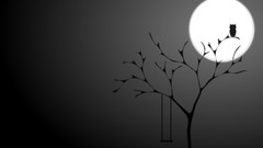 Trees moon Owls minimalistic Simple Background