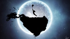 Trees moon silhouettes surreal outer space fantasy art floating 