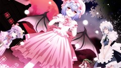 Trees moon wings Anime dress vampire plaid white hair red eyes 